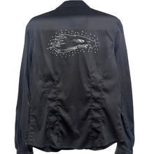 Load image into Gallery viewer, Harley Davidson Screamin Eagle Button Up Shirt Womens L Black Stretch Fitted