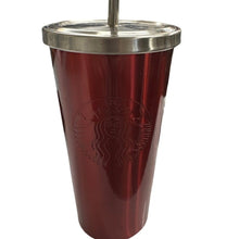 Load image into Gallery viewer, 2014 Starbucks Red Stainless Steel Cold Cup Tumbler 16 oz w Lid Metal Straw