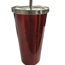 Load image into Gallery viewer, 2014 Starbucks Red Stainless Steel Cold Cup Tumbler 16 oz w Lid Metal Straw