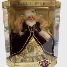 Load image into Gallery viewer, 1996 Happy Holidays Barbie Purple Eyes Special Edition NIB Box Wear