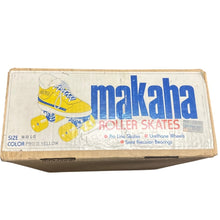 Load image into Gallery viewer, Vintage Makana Roller Skates M10 W11 Yellow with Blue Stripe