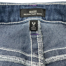Load image into Gallery viewer, True Religion Halle Mid Rise Super Skinny Jeans Size 29 Purple Stitch Rare