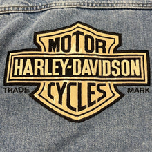 Load image into Gallery viewer, Harley Davidson Denim Jacket Large Embroidered Logo Blue Trucker