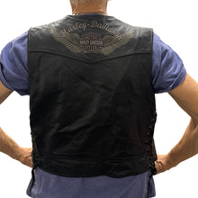 Load image into Gallery viewer, Harley-Davidson Women’s Black Leather Lace Up Vest Wing Logo Large