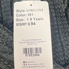 Load image into Gallery viewer, Suzanne Betro Cable Knit Surplice Sweater 1X Charcoal NWT