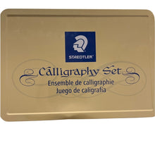Load image into Gallery viewer, Staedtler Calligraphy Set Tin Case Pens Nibs Ink Cartridges Manual