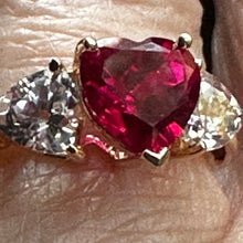 Load image into Gallery viewer, 10K Gold Heart Red Stone Ring White Topaz Accent Size 6.75 2.19g