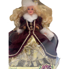 Load image into Gallery viewer, 1996 Happy Holidays Barbie Purple Eyes Special Edition NIB Box Wear
