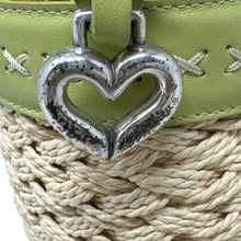 Load image into Gallery viewer, Brighton Straw Crossbody Bag Lime Green Woven Heart Charm w/ Box