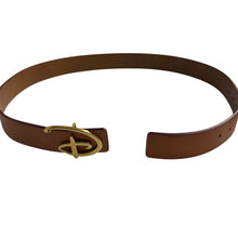 Load image into Gallery viewer, Disney D Logo Belt Brown Faux Leather Gold Buckle Adjustable 33-39