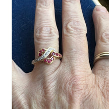 Load image into Gallery viewer, 14K Gold Natural Ruby Diamond Heart Knot Ring Size 7 585 3.09g Sizable