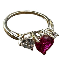 Load image into Gallery viewer, 10K Gold Heart Red Stone Ring White Topaz Accent Size 6.75 2.19g