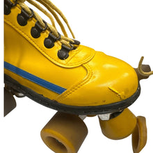 Load image into Gallery viewer, Vintage Makana Roller Skates M10 W11 Yellow with Blue Stripe