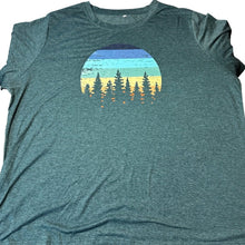 Load image into Gallery viewer, Women’s 3XL Sunset Forest Graphic T-Shirt Camping Nature Green Plus Size