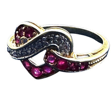 Load image into Gallery viewer, 14K Gold Natural Ruby Diamond Heart Knot Ring Size 7 585 3.09g Sizable