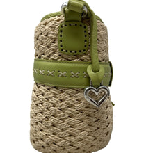 Load image into Gallery viewer, Brighton Straw Crossbody Bag Lime Green Woven Heart Charm w/ Box
