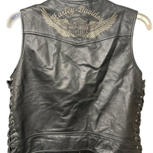 Load image into Gallery viewer, Harley-Davidson Women’s Black Leather Lace Up Vest Wing Logo Large