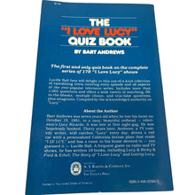 Load image into Gallery viewer, I Love Lucy Quiz Book Bart Andrews 1981 First Edition Paperback ISBN 0498025667