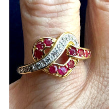 Load image into Gallery viewer, 14K Gold Natural Ruby Diamond Heart Knot Ring Size 7 585 3.09g Sizable
