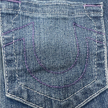 Load image into Gallery viewer, True Religion Halle Mid Rise Super Skinny Jeans Size 29 Purple Stitch Rare
