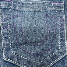 Load image into Gallery viewer, True Religion Halle Mid Rise Super Skinny Jeans Size 29 Purple Accent
