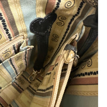 Load image into Gallery viewer, Brighton Straw &amp; Black Faux Croc Shoulder Bag – Western Scroll Design, Rhinestones
