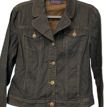 Load image into Gallery viewer, Tribal Denim Stretch Jacket Size 8 Rhinestone Accent Buttons
