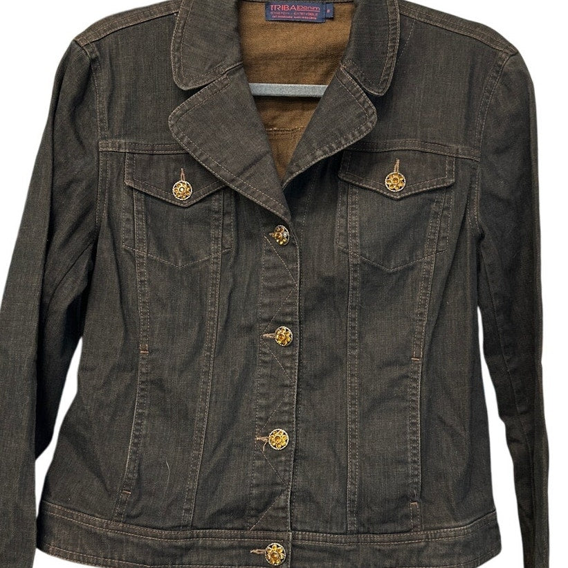 Tribal Denim Stretch Jacket Size 8 Rhinestone Accent Buttons
