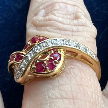 Load image into Gallery viewer, 14K Gold Natural Ruby Diamond Heart Knot Ring Size 7 585 3.09g Sizable
