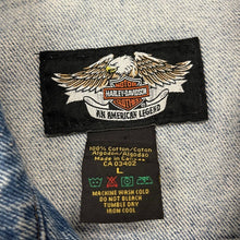 Load image into Gallery viewer, Harley Davidson Denim Jacket Large Embroidered Logo Blue Trucker
