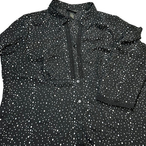 Lane Bryant Women's Blouse 18/20 Black White Dot Print Button Front Plus Size