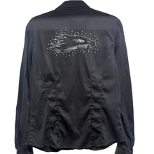 Load image into Gallery viewer, Harley Davidson Screamin Eagle Button Up Shirt Womens L Black Stretch Fitted
