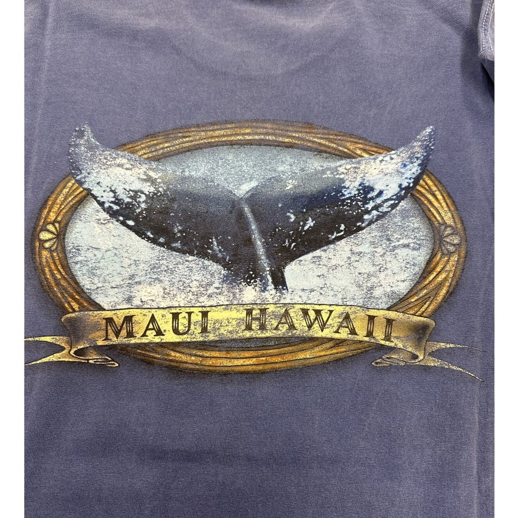 Vintage Whale Distressed T-Shirt Maui Hawaii Blue 90's Large