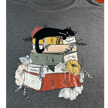 Load image into Gallery viewer, EUOW Book Cat Graphic T-Shirt Womens 3XL Gray Books Floral Black Cat Tee
