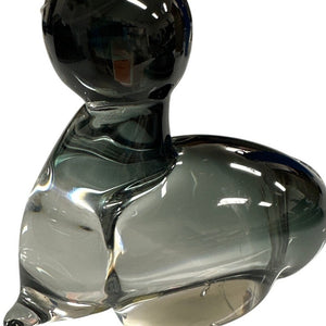 Murano Style Hand Blown Smoky Glass Cat Figurine 6” Vintage Look