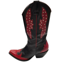 Load image into Gallery viewer, BCBGIRL Western Rodeo Boots 6.5 Black Red Studded Design
