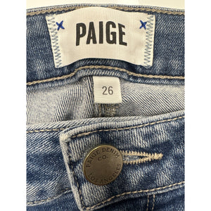 PAIGE Hoxton Crop Jeans 26 High Rise Blue Raw Hem Wear Cuffs