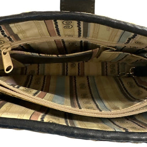 Brighton Straw & Black Faux Croc Shoulder Bag – Western Scroll Design, Rhinestones
