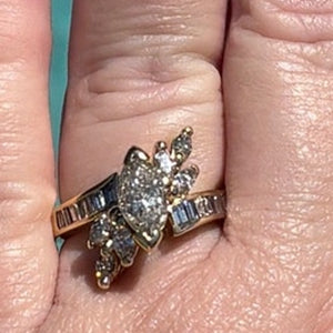 Vintage 14K Gold 2.08CTW Marquise Diamond Bypass Ring Size 7 6.01g