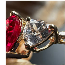 Load image into Gallery viewer, 10K Gold Heart Red Stone Ring White Topaz Accent Size 6.75 2.19g
