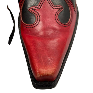 BCBGIRL Western Rodeo Boots 6.5 Black Red Studded Design