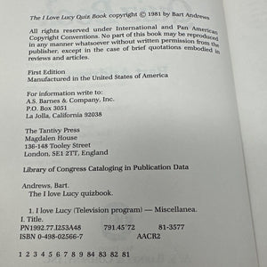 "I Love Lucy" Quiz Book by Bart Andrews - 1981 Edition ISBN 0-498-02566-7