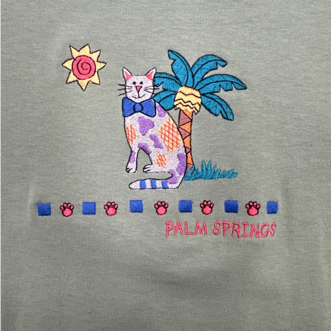 AristoKatz Palm Springs Cat Embroidered Tee Medium NWT Vintage