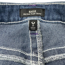 Load image into Gallery viewer, True Religion Halle Mid Rise Super Skinny Jeans Size 29 Purple Accent
