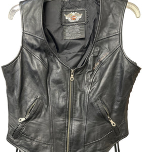 Harley-Davidson Women’s Black Leather Lace Up Vest Wing Logo Large