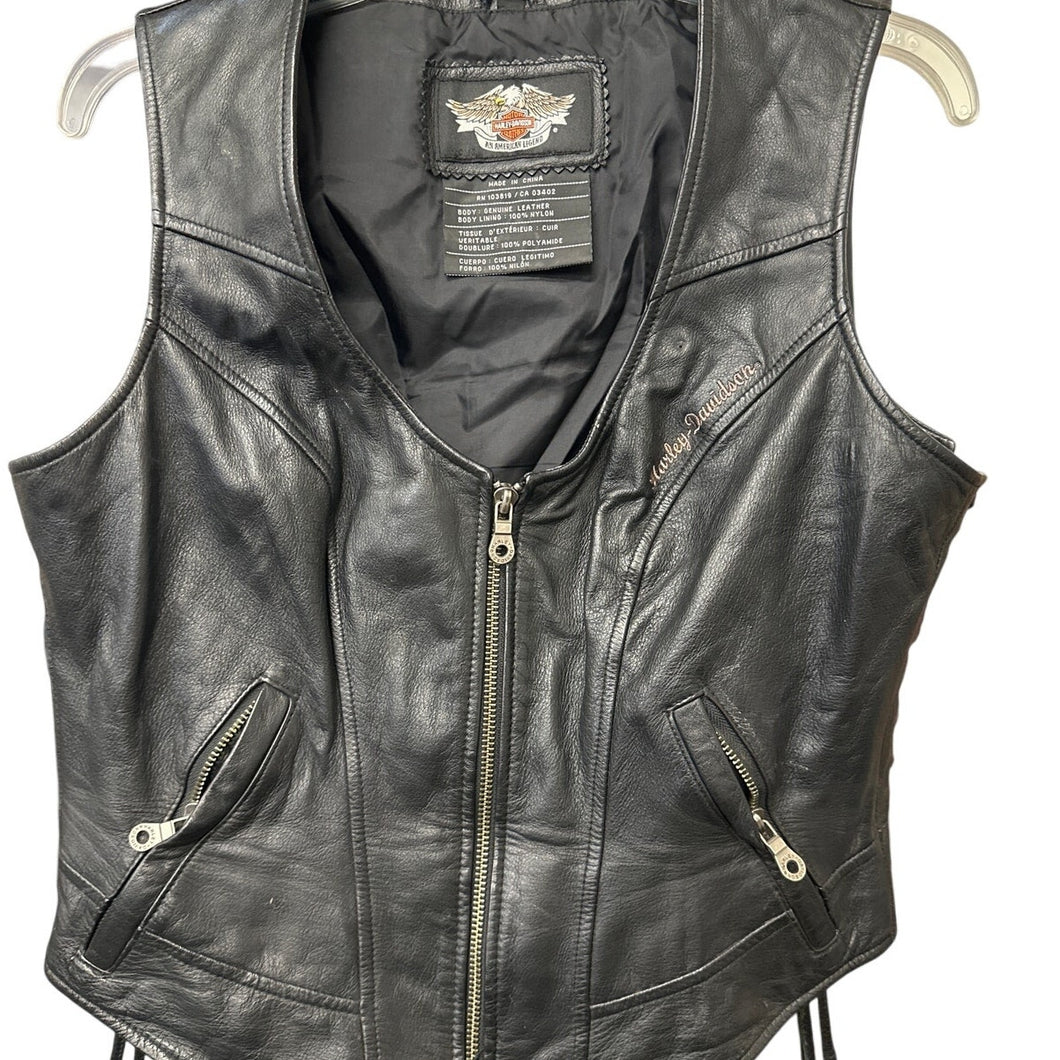 Harley‑Davidson Women’s Black Leather Vest w/ Side Lacing Large