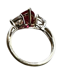 Load image into Gallery viewer, 10K Gold Heart Red Stone Ring White Topaz Accent Size 6.75 2.19g
