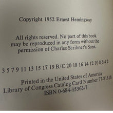 Load image into Gallery viewer, The Old Man and the Sea Ernest Hemingway 1977 Scribner HC DJ Book Club Edition
