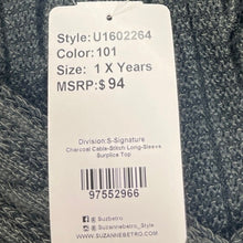 Load image into Gallery viewer, Suzanne Betro Cable Knit Surplice Sweater 1X Charcoal NWT
