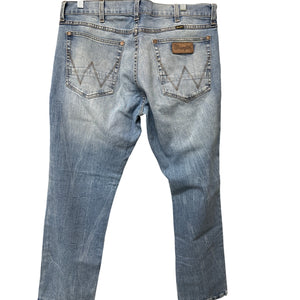 Wrangler Regular Straight Men’s Jeans Classic Blue Distressed Stitch 34x30